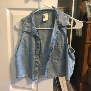 light blue denim style crop top
